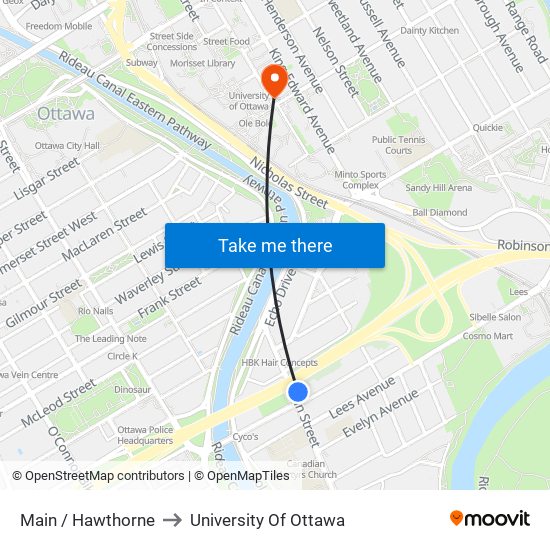 Main / Hawthorne to University Of Ottawa map