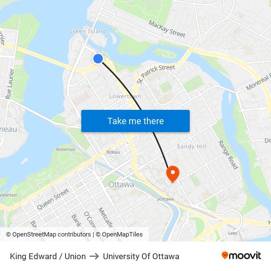 King Edward / Union to University Of Ottawa map