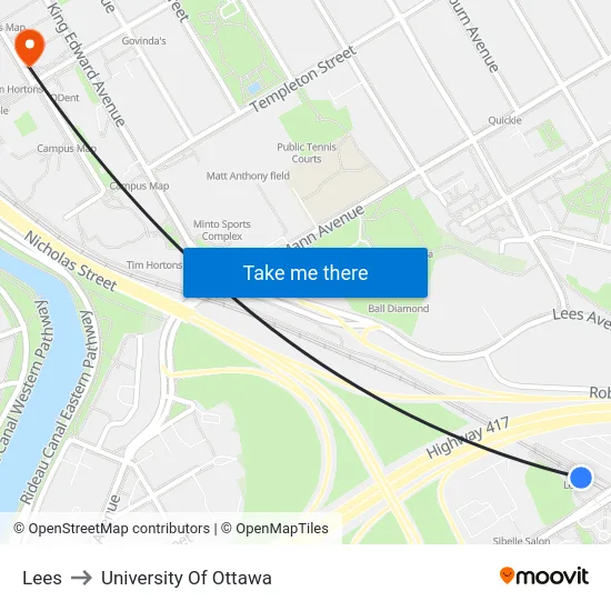 Lees to University Of Ottawa map