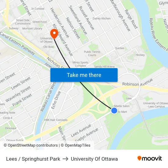 Lees / Springhurst Park to University Of Ottawa map
