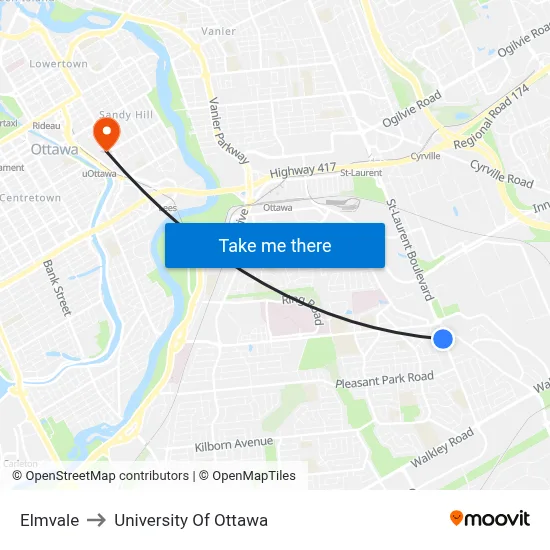 Elmvale to University Of Ottawa map