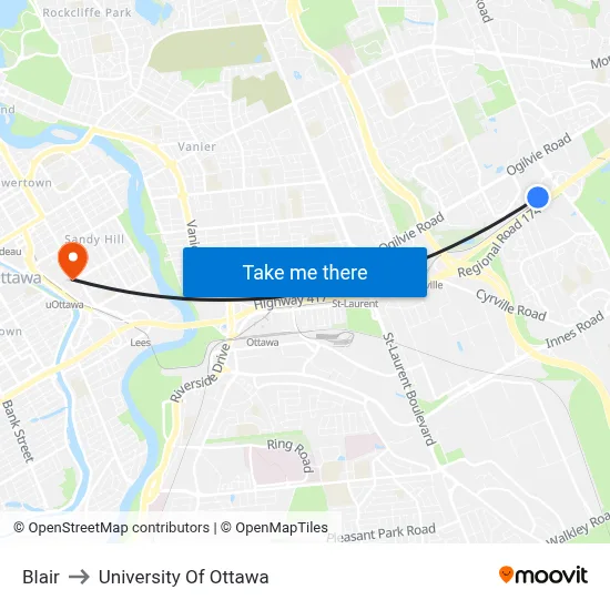Blair to University Of Ottawa map