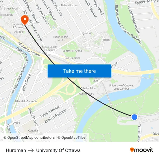 Hurdman to University Of Ottawa map