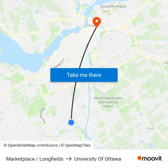 Marketplace / Longfields to University Of Ottawa map