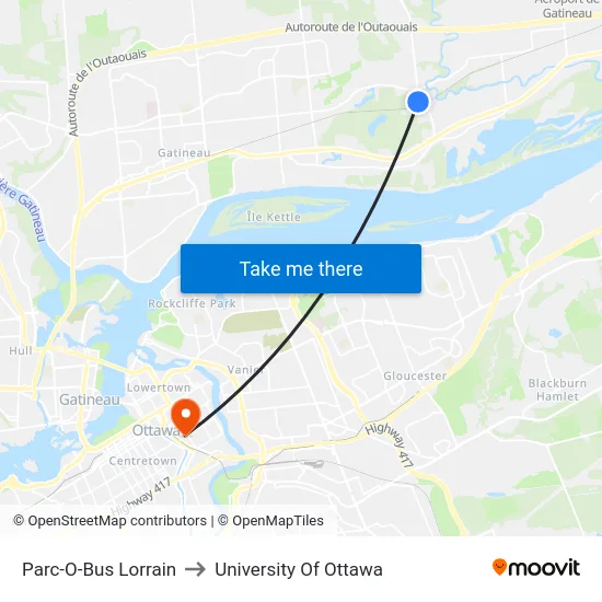 Parc-O-Bus Lorrain to University Of Ottawa map