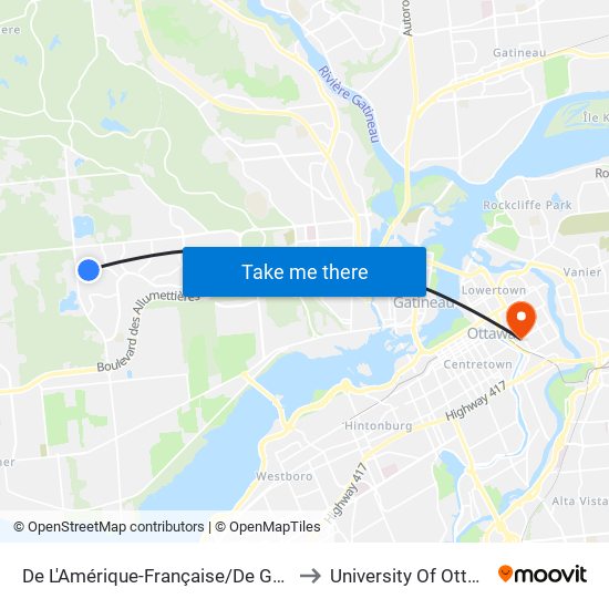 De L'Amérique-Française/De Gênes to University Of Ottawa map