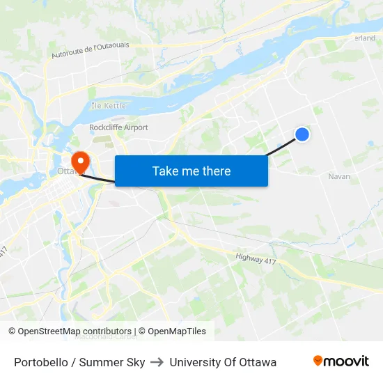 Portobello / Summer Sky to University Of Ottawa map