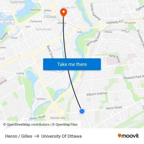 Heron / Gilles to University Of Ottawa map