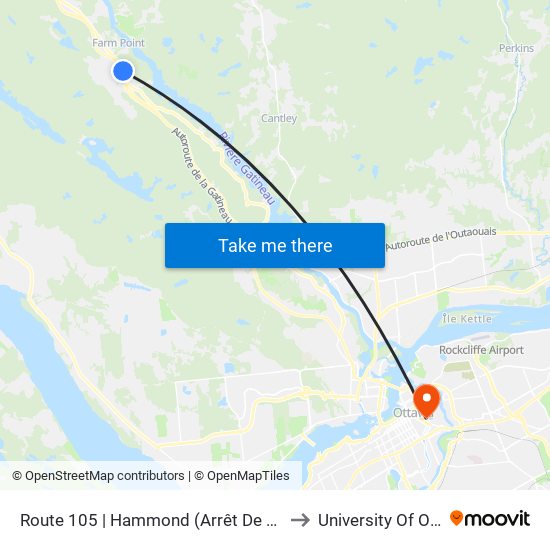 Route 105 | Hammond (Arrêt De Courtoisie) to University Of Ottawa map