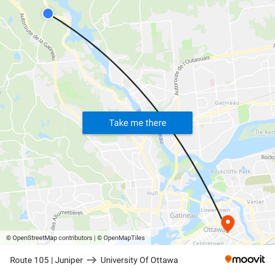 Route 105 | Juniper to University Of Ottawa map