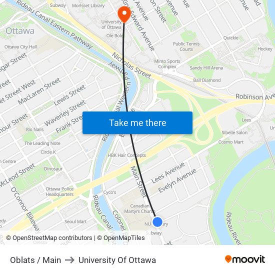 Oblats / Main to University Of Ottawa map