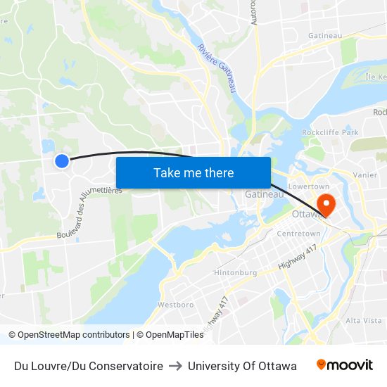 Du Louvre/Du Conservatoire to University Of Ottawa map