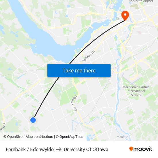 Fernbank / Edenwylde to University Of Ottawa map