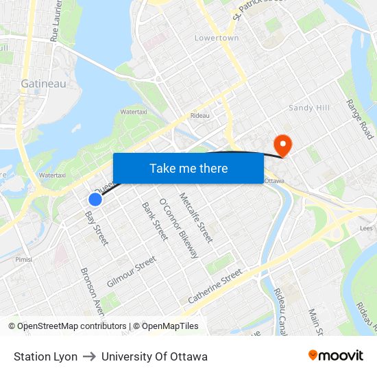 Station Lyon to University Of Ottawa map