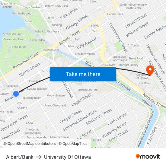 Albert/Bank to University Of Ottawa map