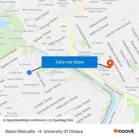 Slater/Metcalfe to University Of Ottawa map