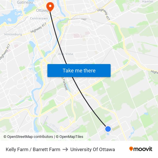 Kelly Farm / Barrett Farm to University Of Ottawa map