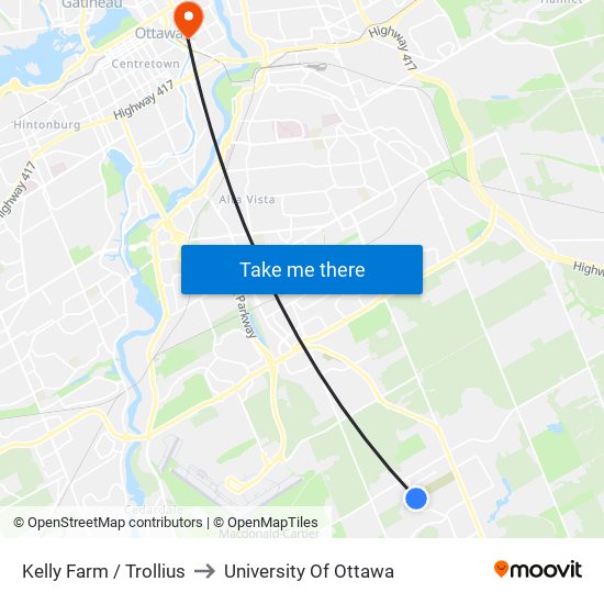 Kelly Farm / Trollius to University Of Ottawa map