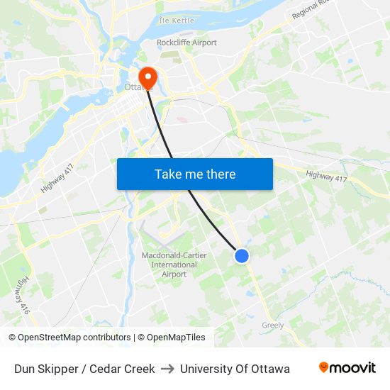 Dun Skipper / Cedar Creek to University Of Ottawa map