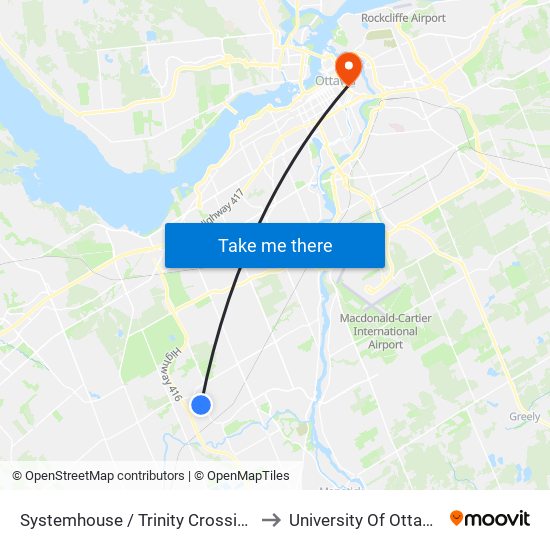 Systemhouse / Trinity Crossing to University Of Ottawa map