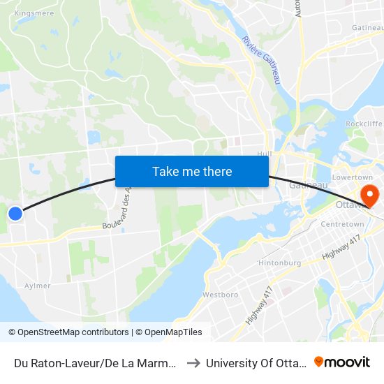 Du Raton-Laveur/De La Marmotte to University Of Ottawa map
