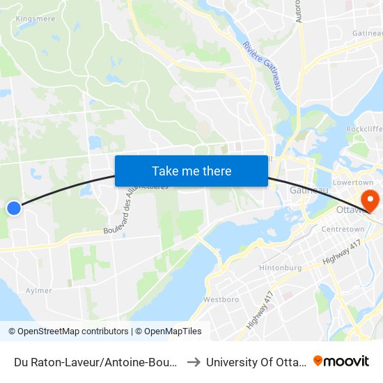 Du Raton-Laveur/Antoine-Boucher to University Of Ottawa map