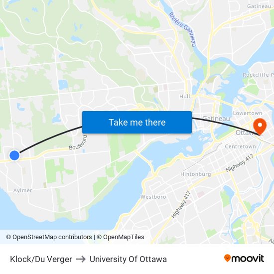 Klock/Du Verger to University Of Ottawa map