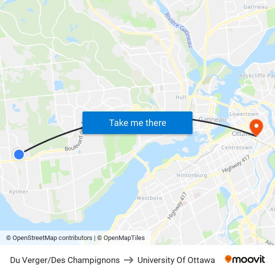 Du Verger/Des Champignons to University Of Ottawa map