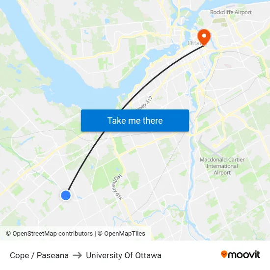 Cope / Paseana to University Of Ottawa map