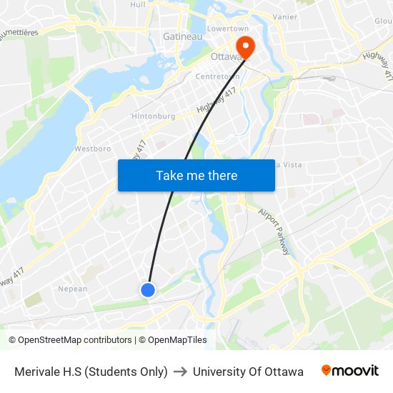 Merivale H.S (Students Only) to University Of Ottawa map