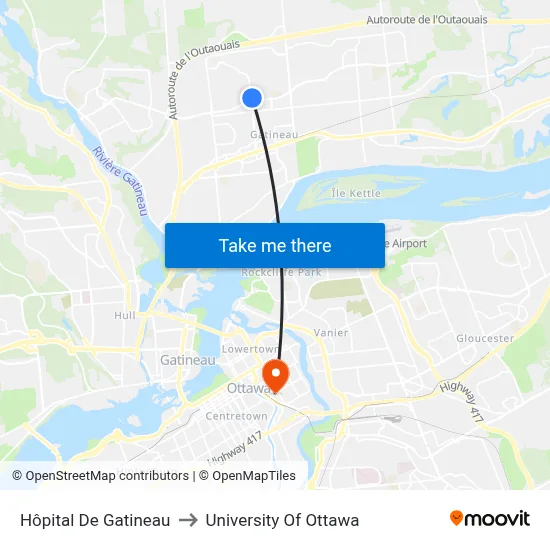 Hôpital De Gatineau to University Of Ottawa map