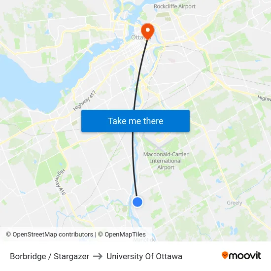 Borbridge / Stargazer to University Of Ottawa map