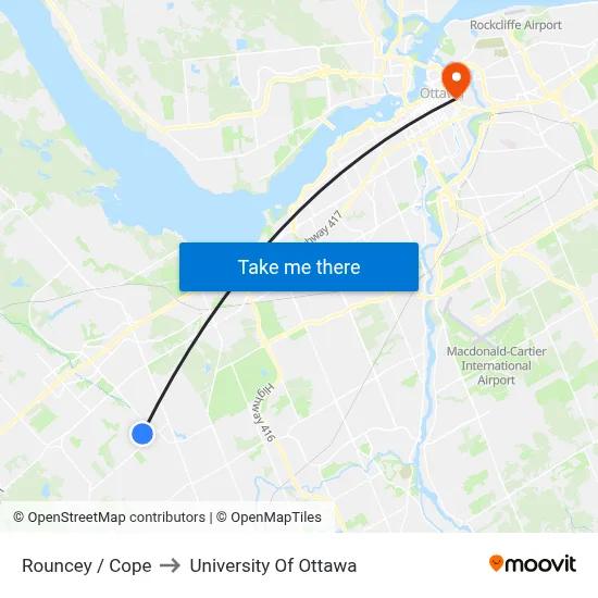 Rouncey / Cope to University Of Ottawa map