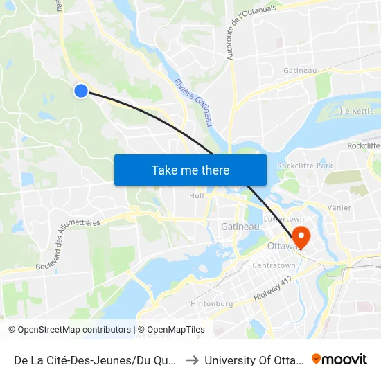 De La Cité-Des-Jeunes/Du Quartz to University Of Ottawa map