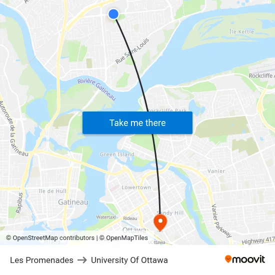 Les Promenades to University Of Ottawa map