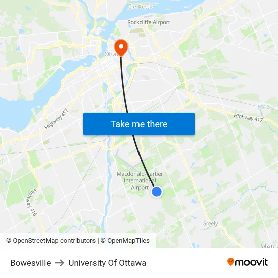 Bowesville to University Of Ottawa map