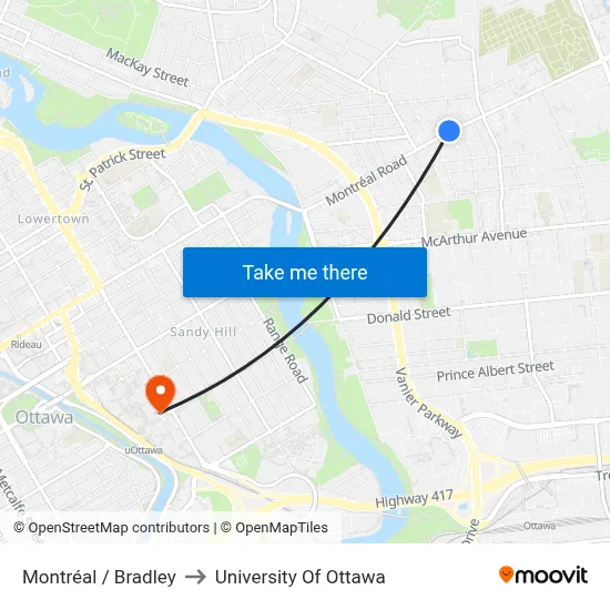 Montréal / Bradley to University Of Ottawa map