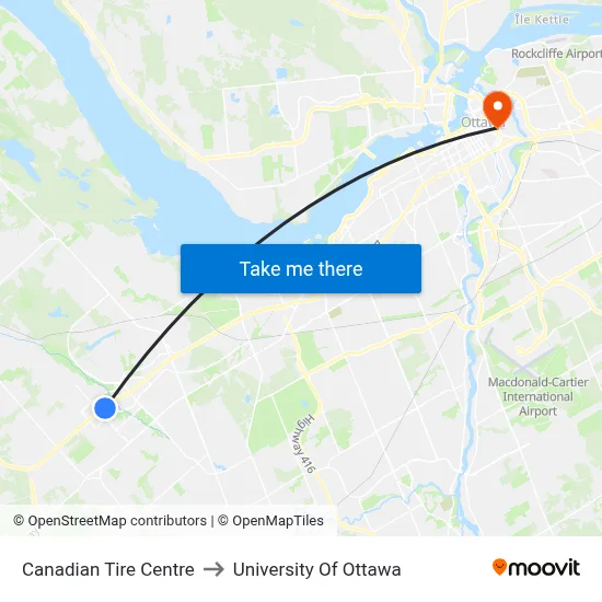 Canadian Tire Centre to University Of Ottawa map