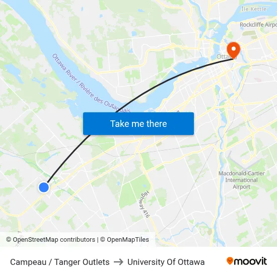Campeau / Tanger Outlets to University Of Ottawa map