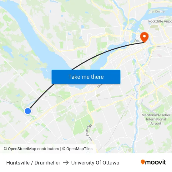 Huntsville / Drumheller to University Of Ottawa map