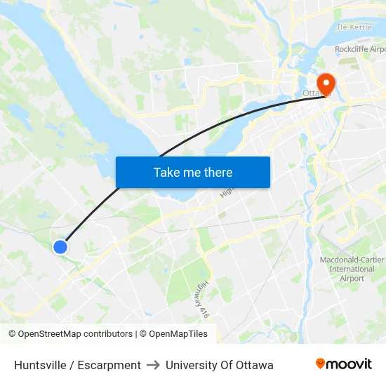 Huntsville / Escarpment to University Of Ottawa map