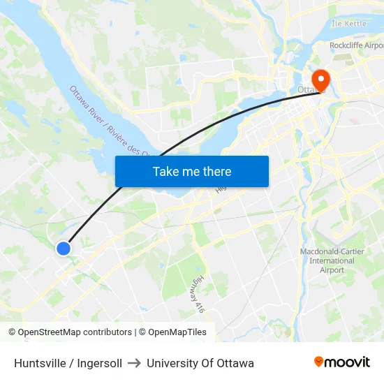 Huntsville / Ingersoll to University Of Ottawa map
