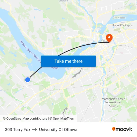 303 Terry Fox to University Of Ottawa map