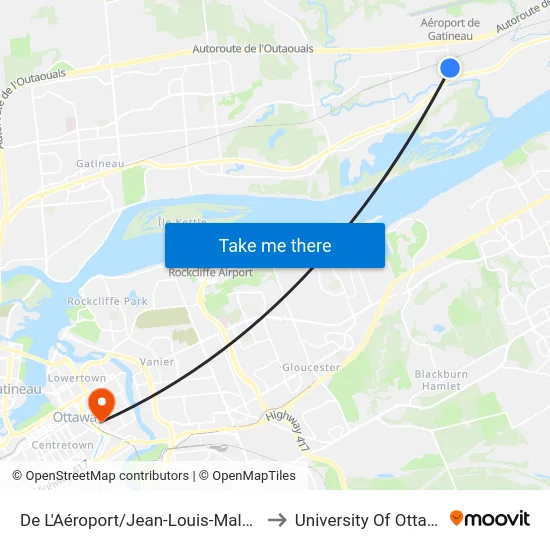 De L'Aéroport/Jean-Louis-Malette to University Of Ottawa map