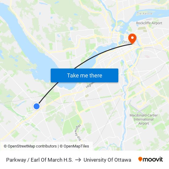 Parkway / Earl Of March H.S. to University Of Ottawa map