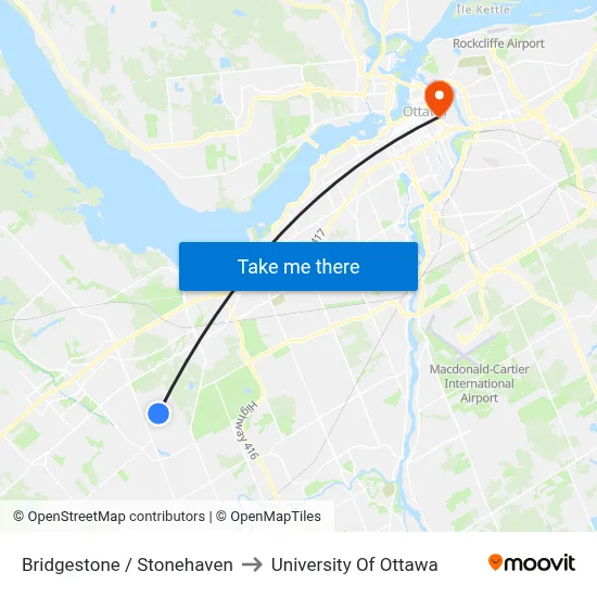 Bridgestone / Stonehaven to University Of Ottawa map