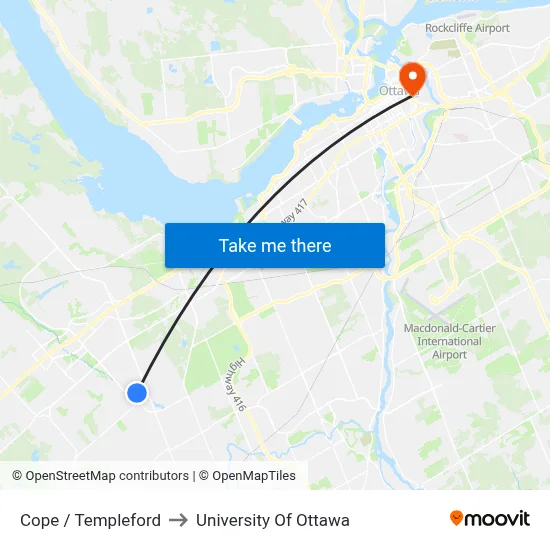 Cope / Templeford to University Of Ottawa map