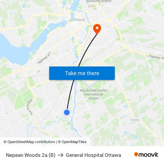 Nepean Woods 2a (B) to General Hospital Ottawa map