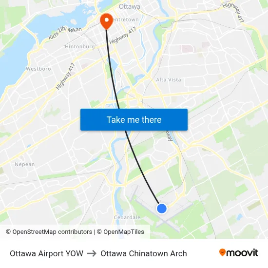 Ottawa Airport YOW to Ottawa Chinatown Arch map