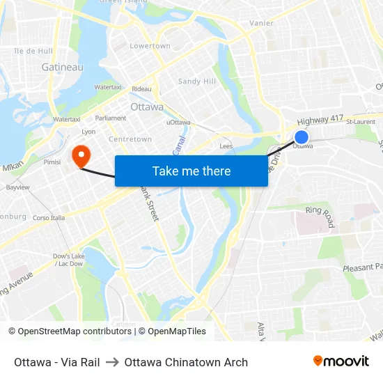 Ottawa - Via Rail to Ottawa Chinatown Arch map